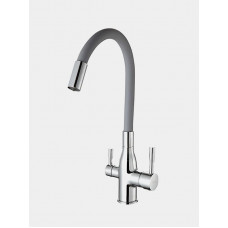 Смеситель для кухни Frap F4396 ф35 под фильтр c гибким изливом Cерый/Хром